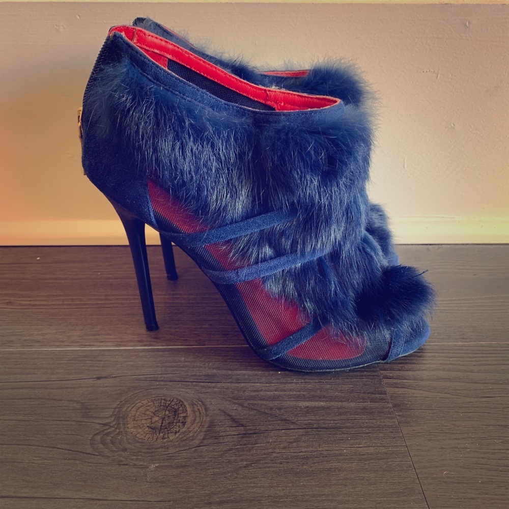 Blue Charles Jourdan Rabbit Fur Sandals